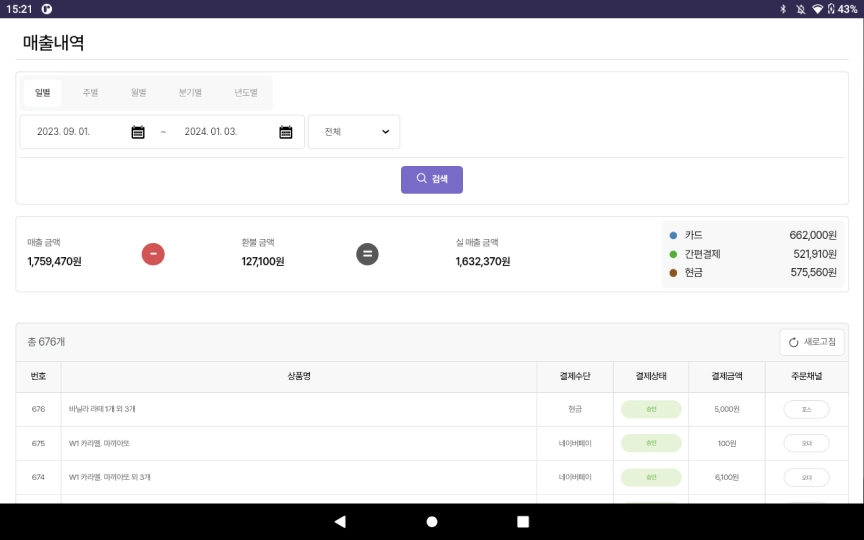 Purple POS 매출내역